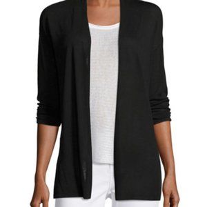 3/4 Sleeve Open-Front Black Cardigan